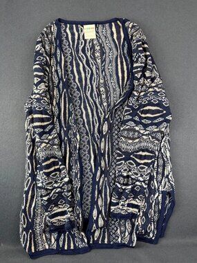 Vintage COOGI Classic Womens Navy Blue White Cardigan Sweater Open Front Silk L